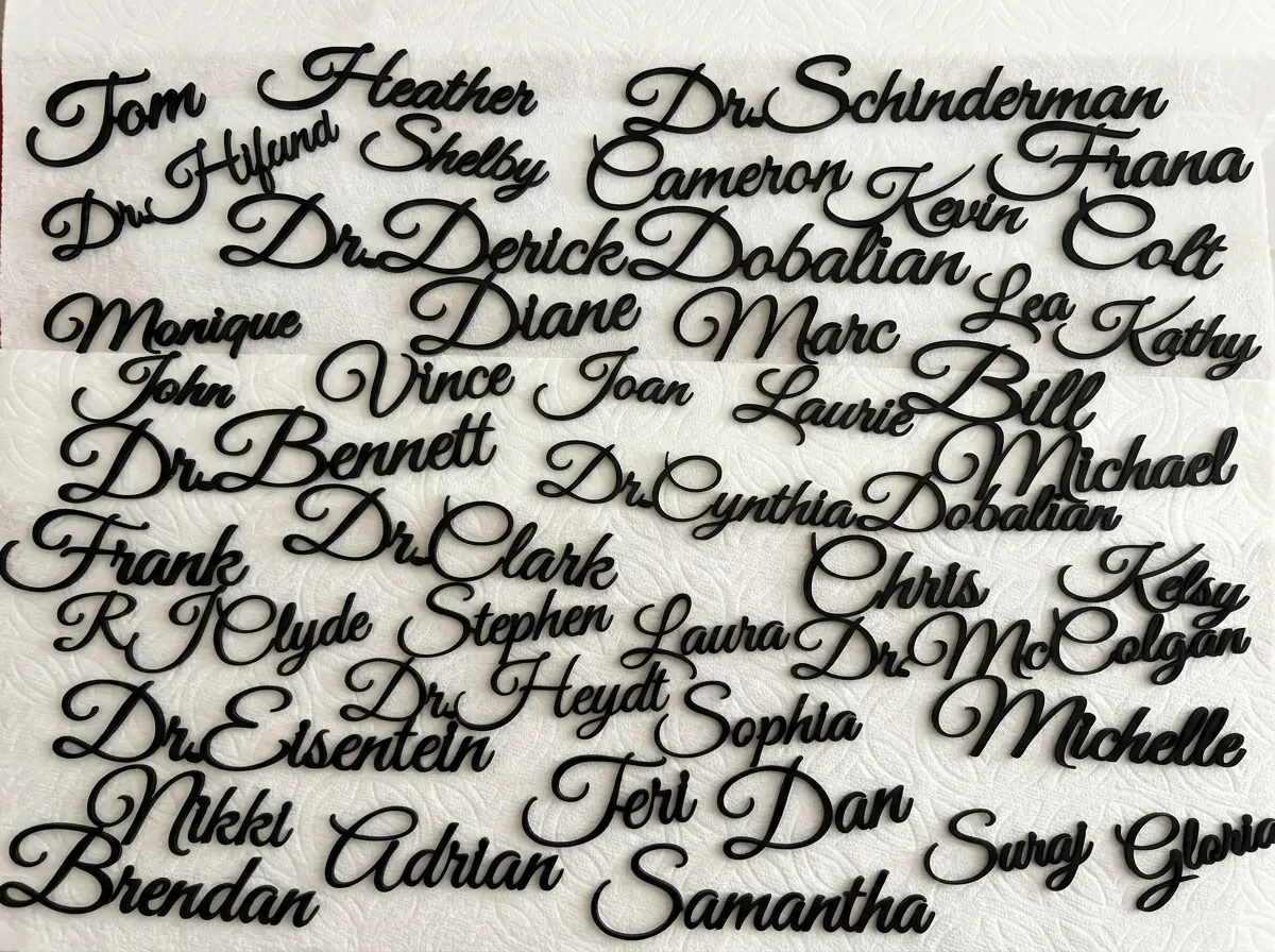 Connected black script names cut from WeldWords vector files